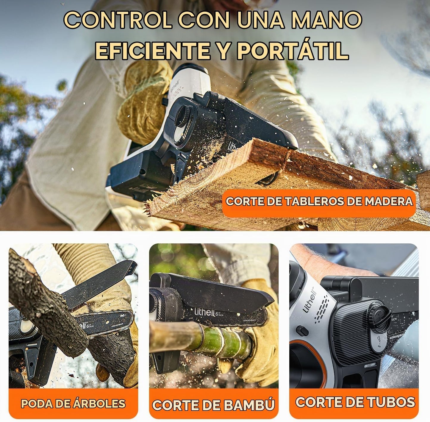 Motosierra Inalámbrica para jardinería, batería de 20V. Litheli