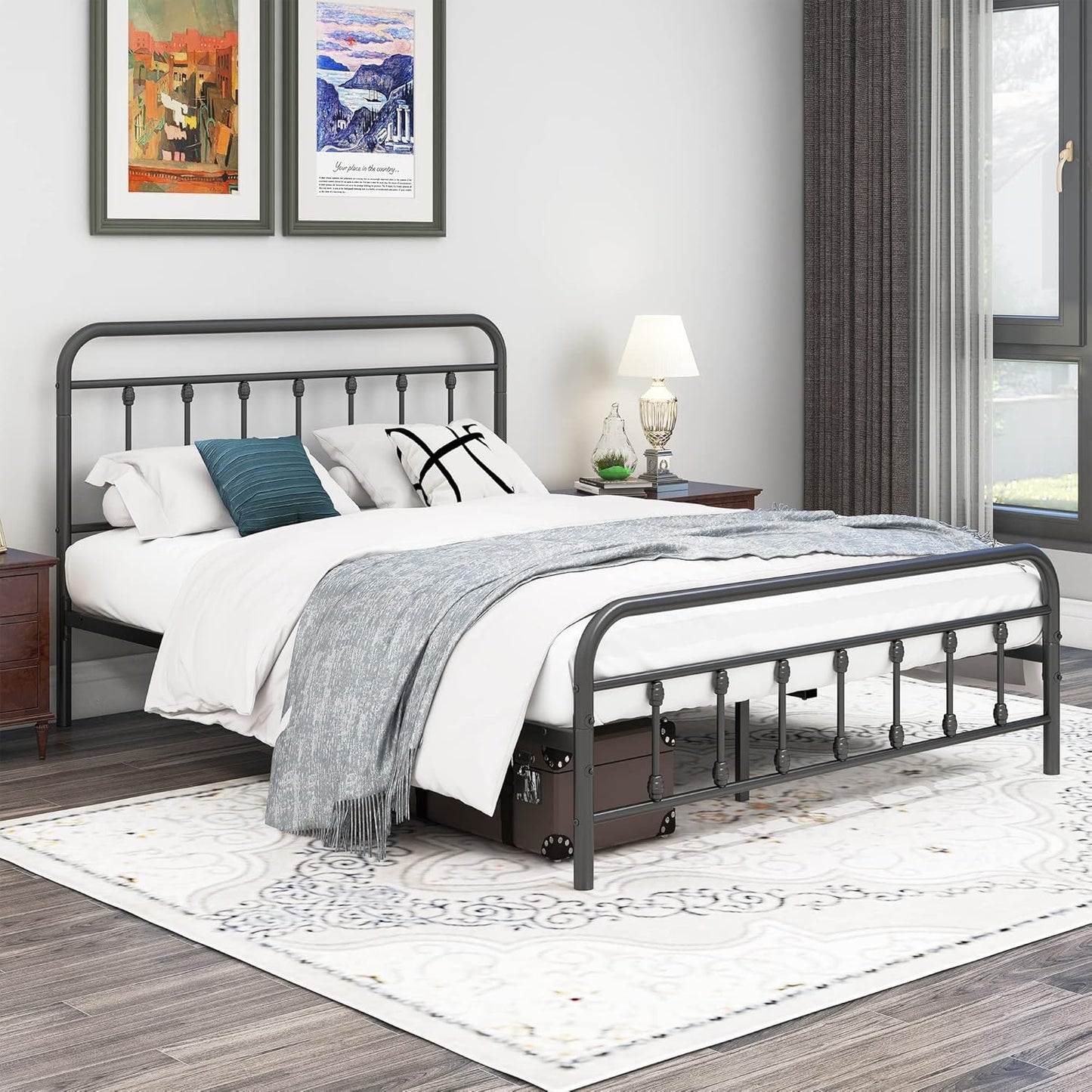 Cama de Metal Tamaño Queen, con espacio de almacenamiento bajo la cama
