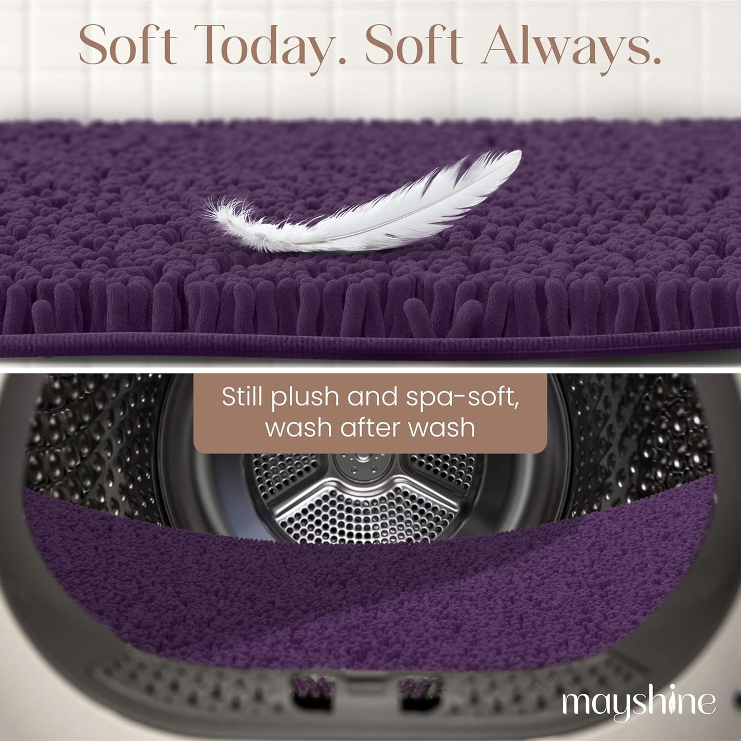 Alfombra de baño morada de microfibra chenille ultra suave y absorbente. MAYSHINE