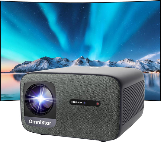 Proyector con WiFi y Bluetooth 1080P Full HD con parlante de 60W, 1500 ANSI, compatible con iOS/Android/HDMI/USB OmniStar