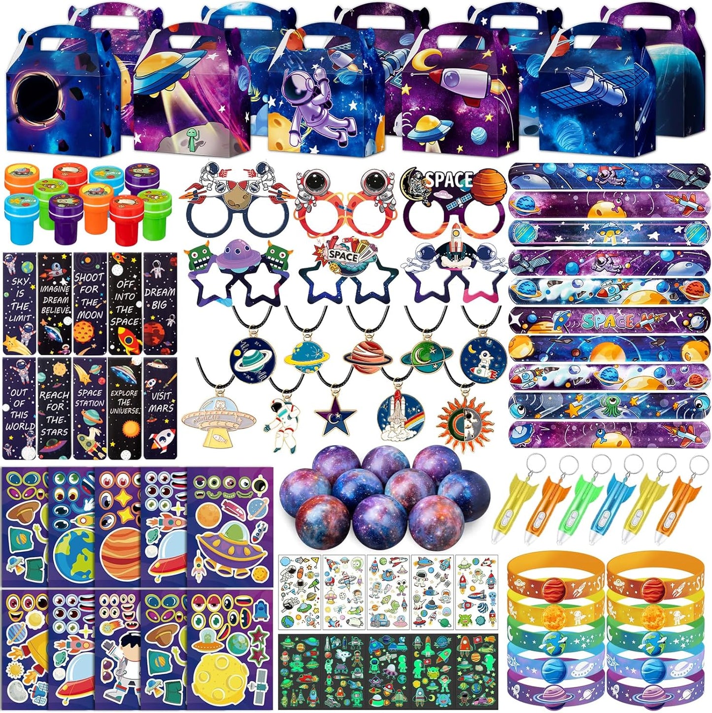 Kits para regalos de fiestas con tematica espacial. 9 kits