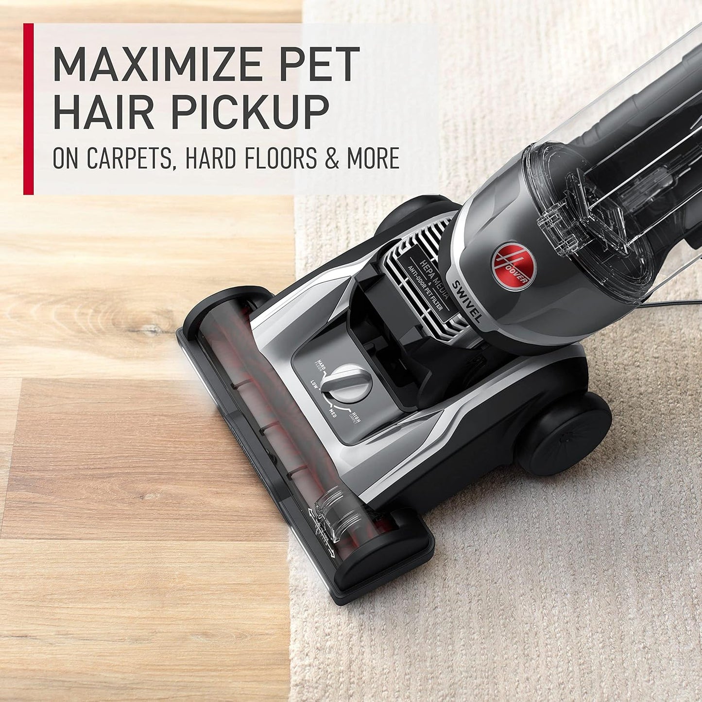 Aspiradora de pie giratoria de alto rendimiento con tanque XL. Hoover Elite Swivel XL Pet