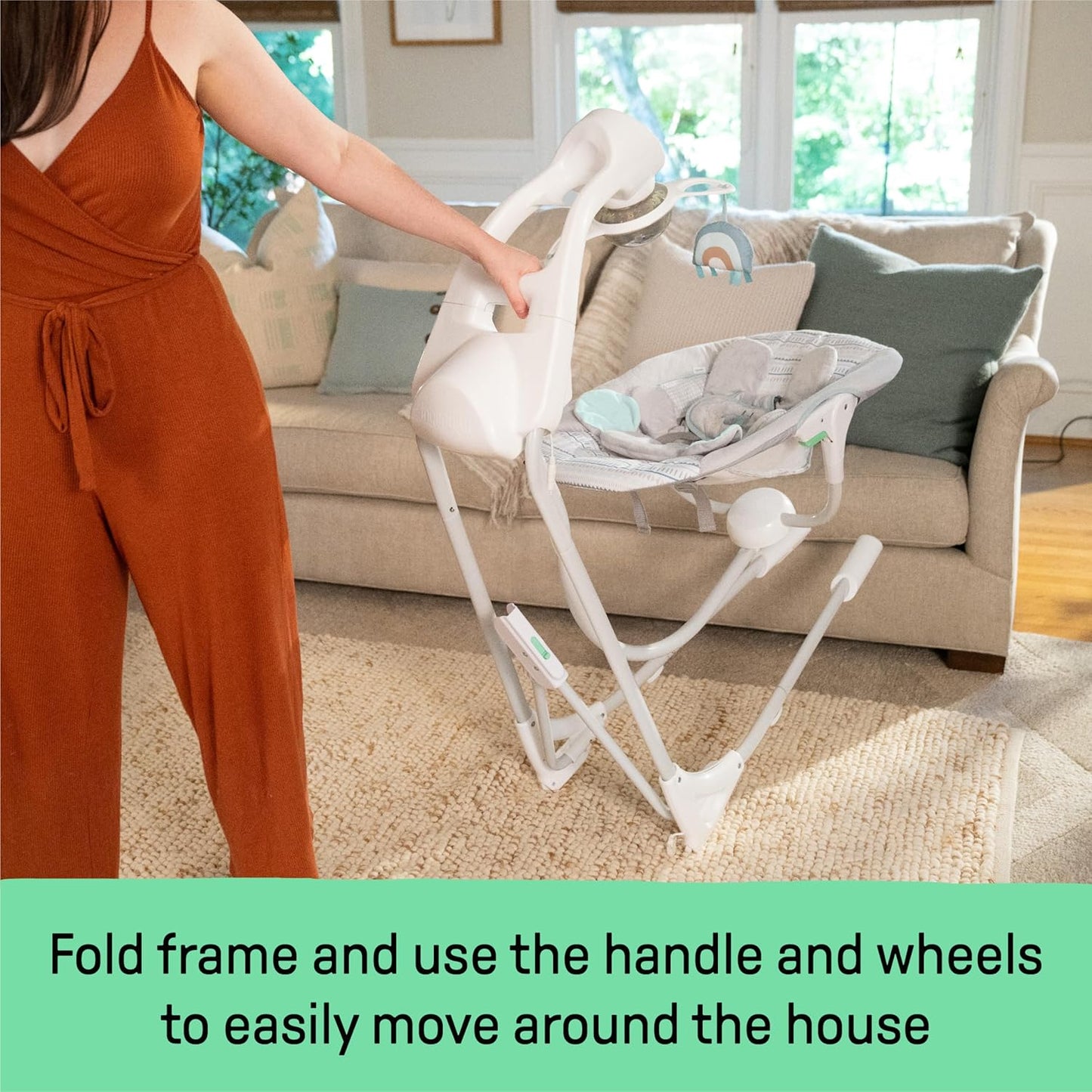 Columpio para Bebes Motorizado 5 Velocidades con Móvil Luminoso, Sonidos y Reclinable. Ingenuity InLighten