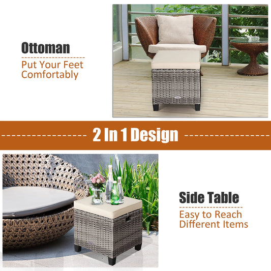 Set de 2 ottomanas de ratán con cojines gris marino – Costway
