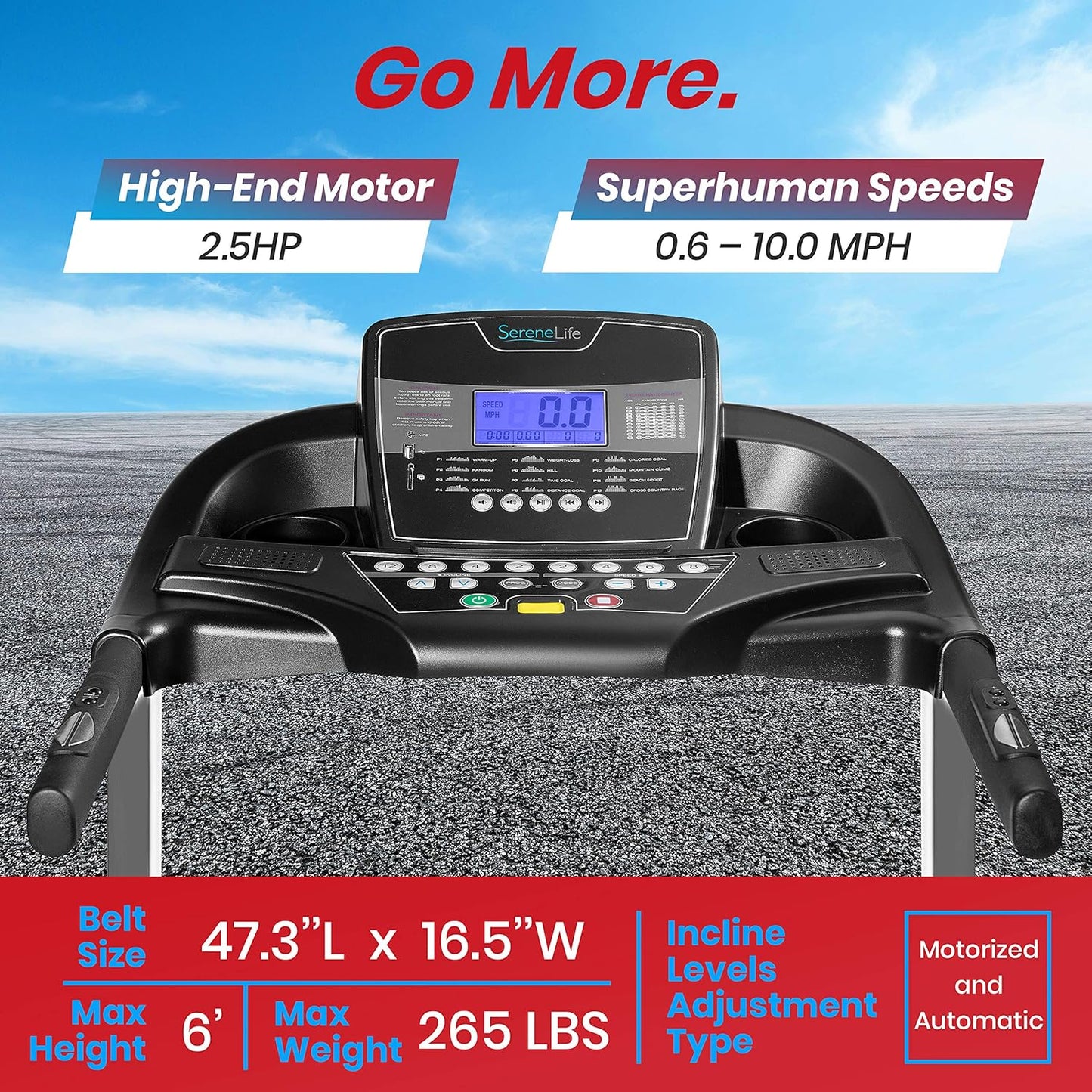 Caminadora/Cinta para correr de 2.5HP, plegable, con parlantes incorporados y app. SereneLife
