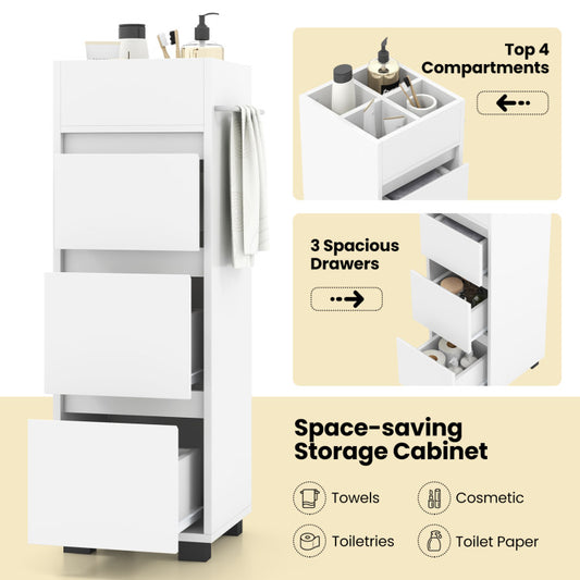 Mueble de piso para baño 76×30×86 cm 3 cajones + divisor superior + toallero – Costway