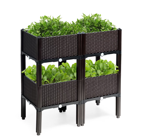 Set de 4 macetas elevadas de autoriego 100×50×30 cm color marrón – Costway