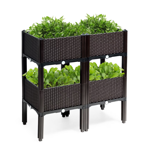 Set de 4 macetas elevadas de autoriego 100×50×30 cm color marrón – Costway