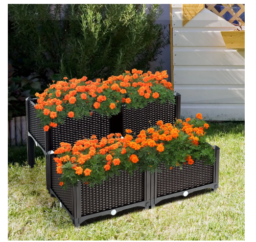 Set de 4 macetas elevadas de autoriego 100×50×30 cm color marrón – Costway