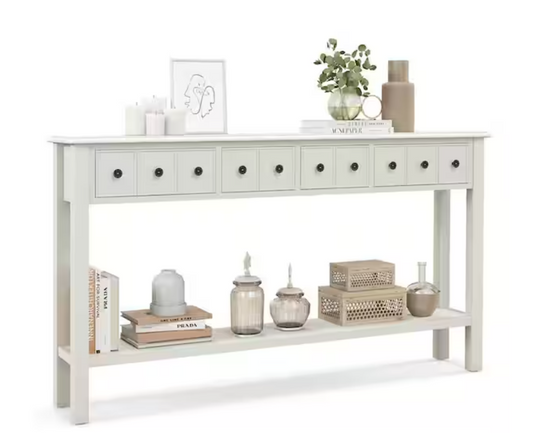 Mesa de entrada blanca con cajones. 152 × 28 × 88 cm , estante abierto – Costway
