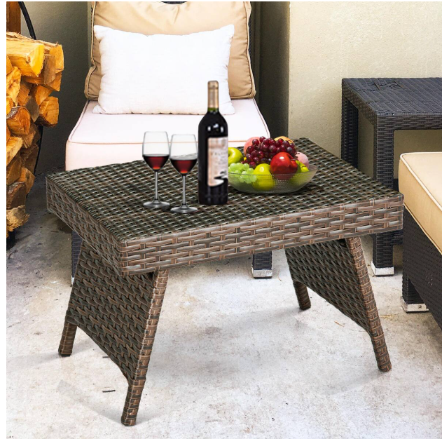Mesa auxiliar plegable de ratán 43 × 26 × 10 cm color marrón – Costway