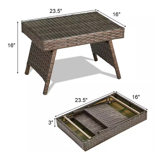 Mesa auxiliar plegable de ratán 43 × 26 × 10 cm color marrón – Costway