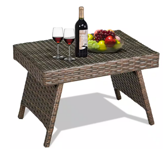 Mesa auxiliar plegable de ratán 43 × 26 × 10 cm color marrón – Costway
