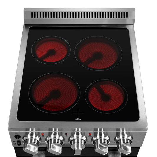 Cocina profesional de vitrocerámica y acero inoxidable, compacta  50 × 56 × 96 cm 4 quemadores y horno – Forno Pallerano