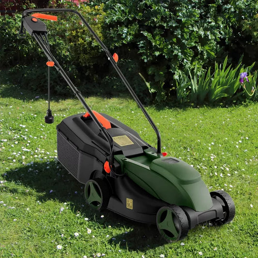 Maquina de cortar zacate electrica, para patios pequeños, 10 Amp, 33 cm con caja recolectadora de zacate– Costway
