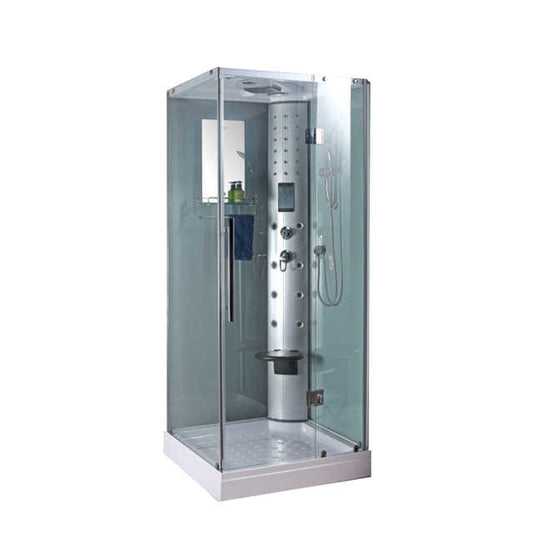 Ducha con cabina de vidrio, hidromasaje, luces, telefono, ideal para casa en contenedores ó espacios reducidos. 90x90