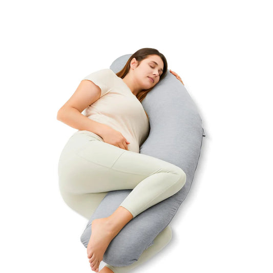 Almohada de embarazo forma de J 145×45×25 cm gris – Momcozy