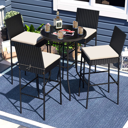Set de 4 sillas altas de ratán con respaldo y reposapiés 50×45×110 cm – Costway