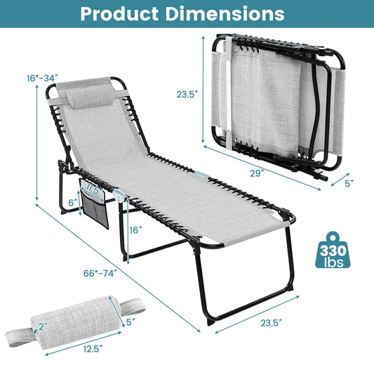 Silla de piscina plegable y ajustable 191×63×72 cm gris – Costway
