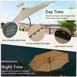 Sombrilla de patio con luz, carga solar, redonda de 120 cm  Beige – Costway