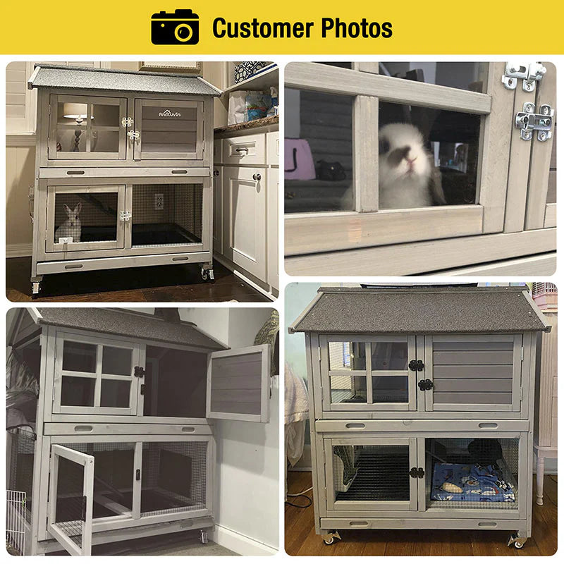 Casita de 2 pisos para conejos 135 × 60 × 97 cm con bandeja extraíble profunda – Aivituvin