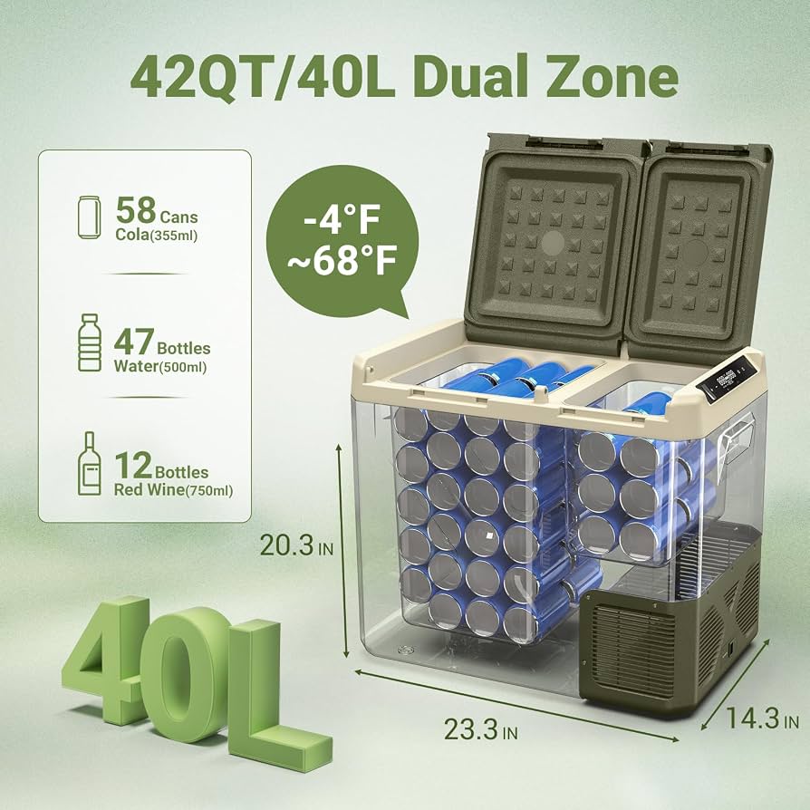 Refrigeradora portátil para carro/camping de 40 L de doble zona, BODEGA