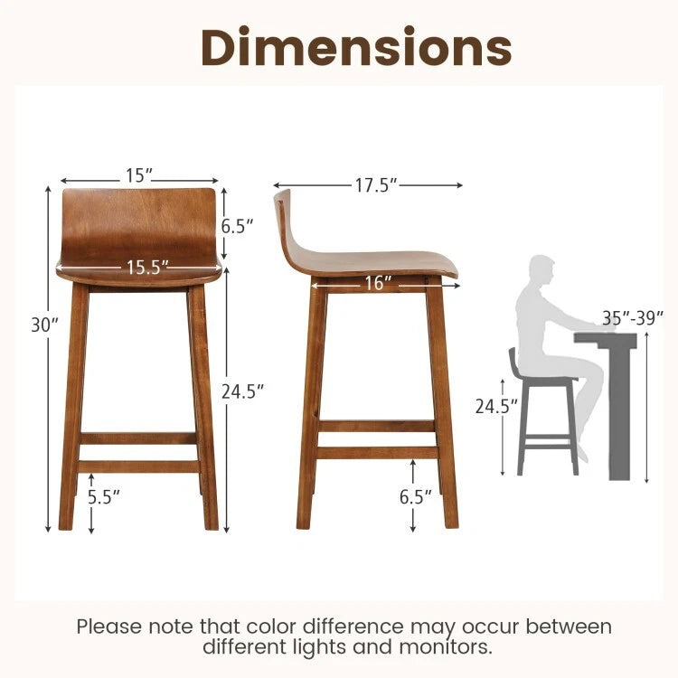 Set de 2 sillas de madera para barra estilo mid-century 39×30×76 cm color marrón – Costway