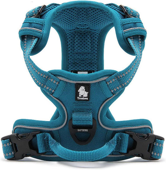 Pechera frontal turquesa para perro, sin tirones, reflectante, talla L